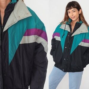 Vintage Steep Slopes Colorblock Ski Jacket 90s Retro Puffer Teal Purple XL Large